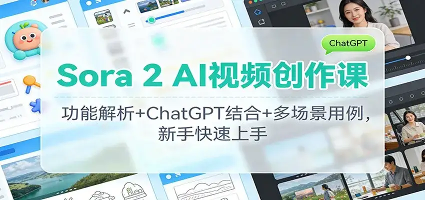 Sora 2 AI视频创作课:功能解析+ChatGPT结合+多场景用例,新手快速上手-副业吧