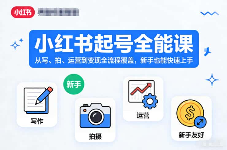小红书起号全能课，从写、拍、运营到变现全流程覆盖，新手也能快速上手-副业吧