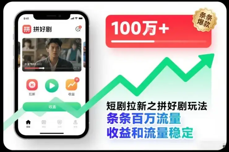 短剧拉新之拼好剧玩法，条条百万流量，收益和流量稳定-优优云创