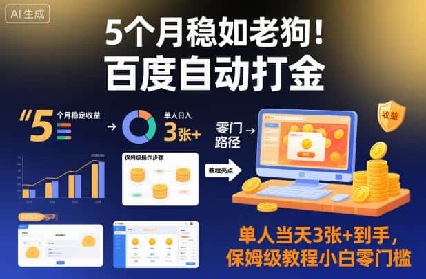 5个月稳如老狗！百度自动打金，单人当天3张+到手，保姆级教程小白零门槛【揭秘】-副业吧