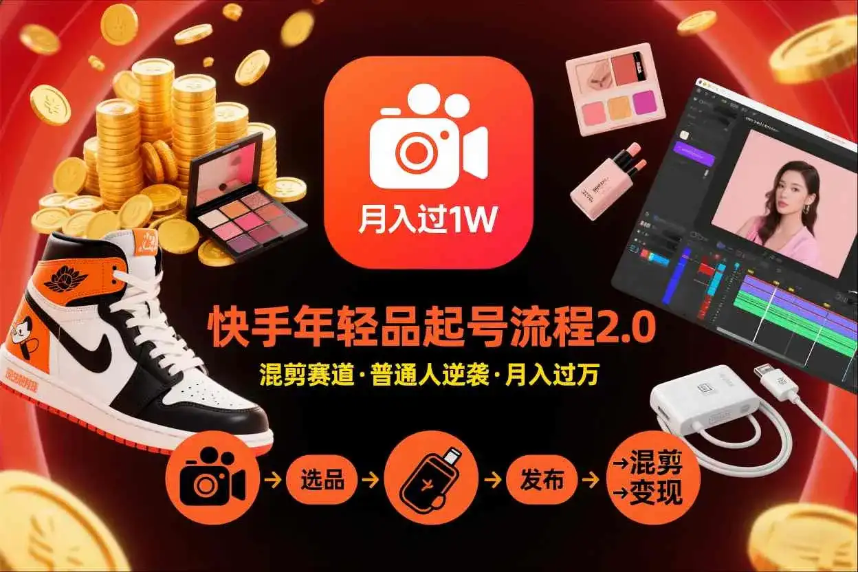 快手短视频带货年轻品起号流程2.0，快手年轻品混剪赛道，普通人也能月入过1W-副业吧