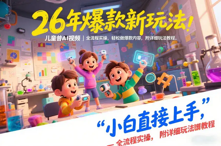 26年爆款新玩法,儿童科普AI视频,全流程实操,轻松做爆款内容,小白直接上手,附详细玩法教程-副业吧
