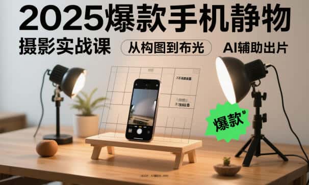 2025爆款手机静物摄影实战课，从构图到布光，不用贵设备，AI辅助出片-副业吧