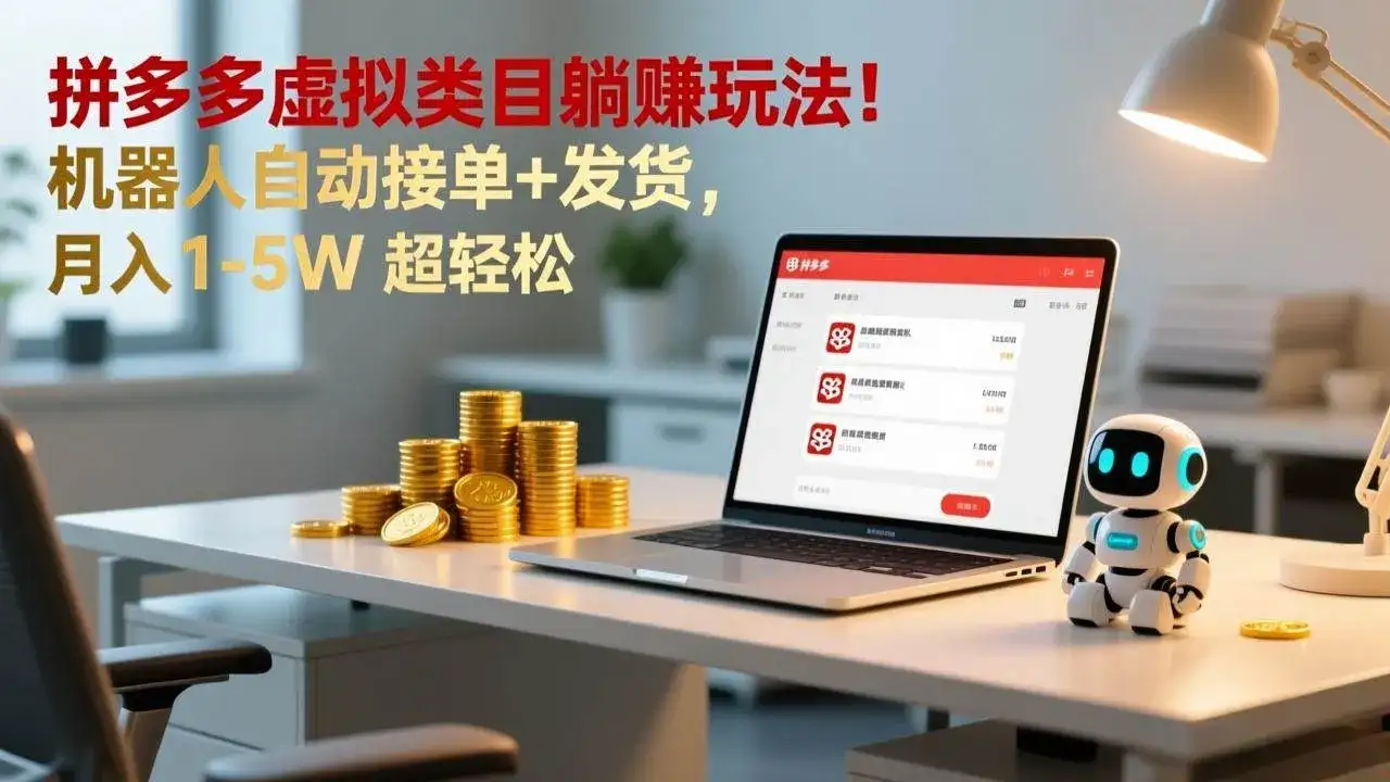 （17174期）多多虚拟类目躺赚玩法！机器人自动接单+发货，月入 1-5W 超轻松-副业吧