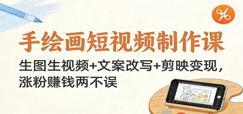手绘画短视频制作课：生图生视频+文案改写+剪映变现，涨粉赚钱两不误-副业吧