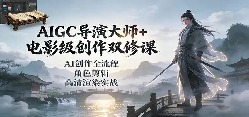 AIGC导演大师+电影级创作双修课：AI创作全流程、角色剪辑、高清渲染实战-副业吧