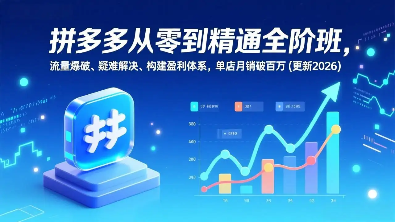 【精】拼多多从零到精通全阶班,流量爆破、疑难解决,构建盈利体系,单店月销破百万(更新2026)-副业吧