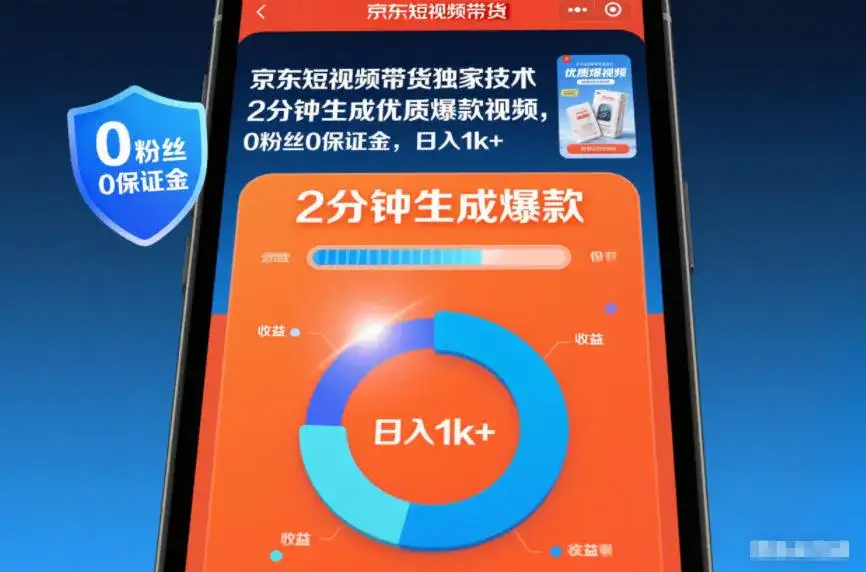 京东短视频带货独家技术,2分钟生成一条优质爆款视频,0粉丝0保证金,日入1k+【揭秘】 京东短视频带货独家技术,2分钟生成一条优质爆款视频,0粉丝0保证金,日入1k+【揭秘】