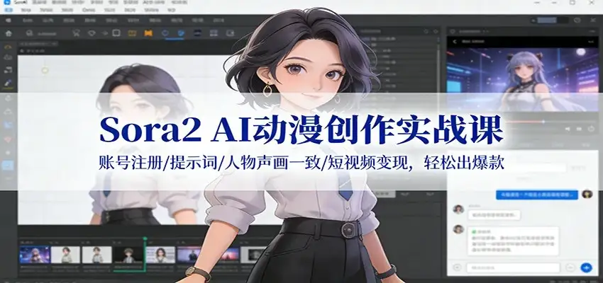 Sora2 AI动漫创作实战课：账号注册/提示词/人物声画一致/短视频变现，轻松出爆款-副业吧