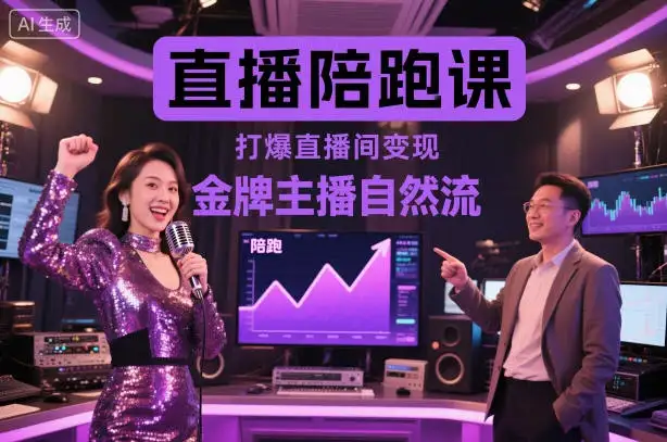 【精】直播陪跑课，金牌主播自然流打爆直播间，复制高变现玩法-副业吧