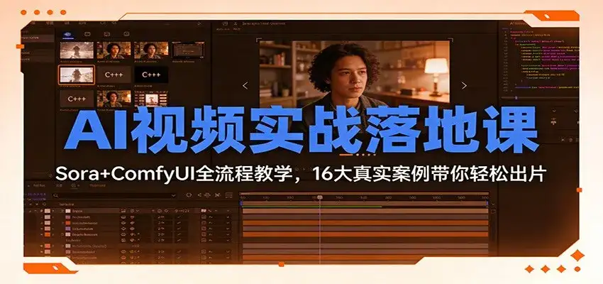 AI视频实战落地课:Sora+ComfyUI全流程教学,16大真实案例带你轻松出片-副业吧