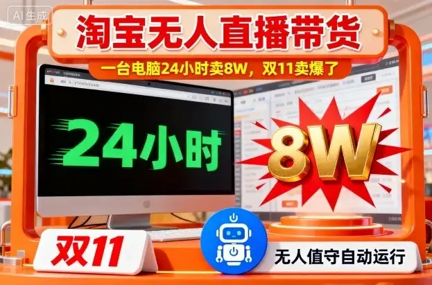 淘宝无人直播带货，一台电脑214小时卖8W，双11卖爆了【揭秘】-副业吧