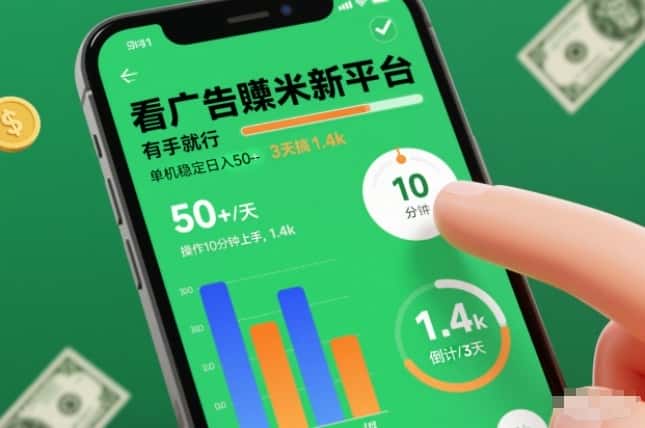 看广告賺米新平台，有手就行，单机稳定日入50+，操作10分钟上手，3天搞了1.4k【揭秘】-优优云创