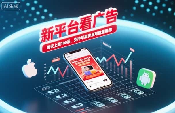 新平台看广告，养好机一条0.3到5米，每天上限100条，支持苹果安卓可批量操作-副业吧