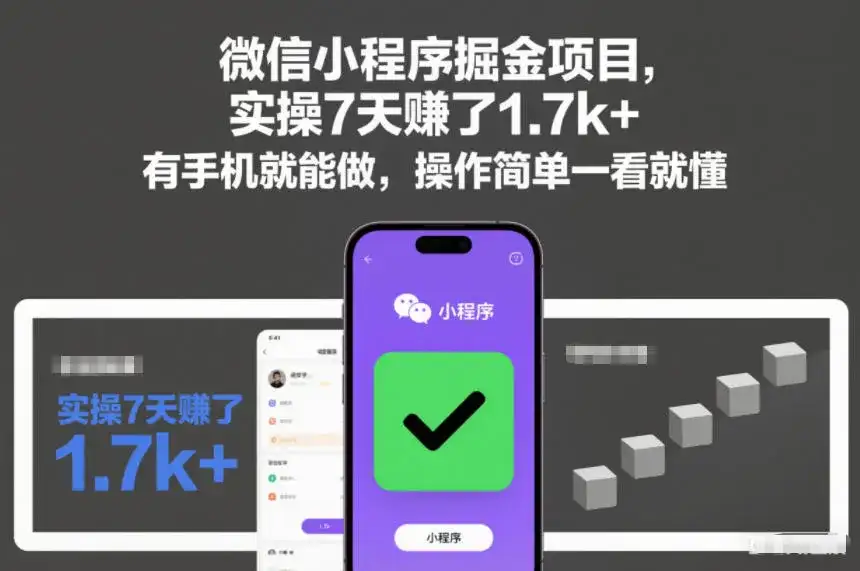微信小程序掘金项目，实操7天賺了1.7k+，有手机就能做，操作简单一看就懂【揭秘】-副业吧