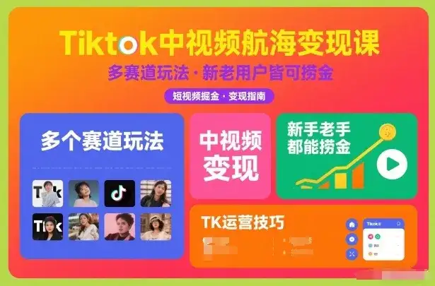 Tiktok中视频航海变现课，多个赛道玩法，新手老手都能在TK中视频捞金-优优云创