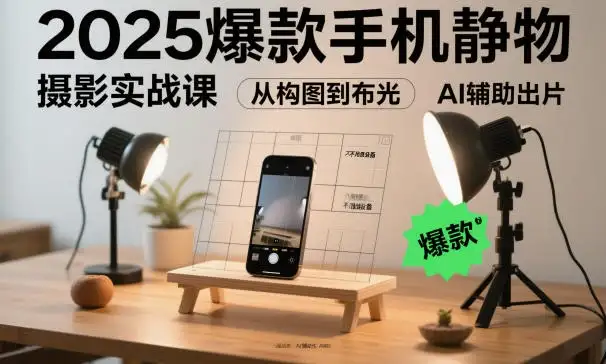 【精】2025爆款手机静物摄影实战课,从构图到布光,不用贵设备,AI辅助出片-副业吧