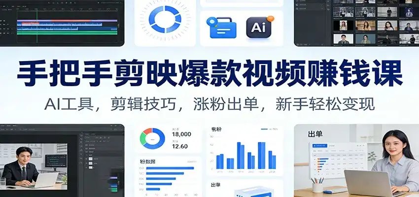 手把手剪映爆款视频赚钱课：AI工具，剪辑技巧，涨粉出单，新手轻松变现-副业吧
