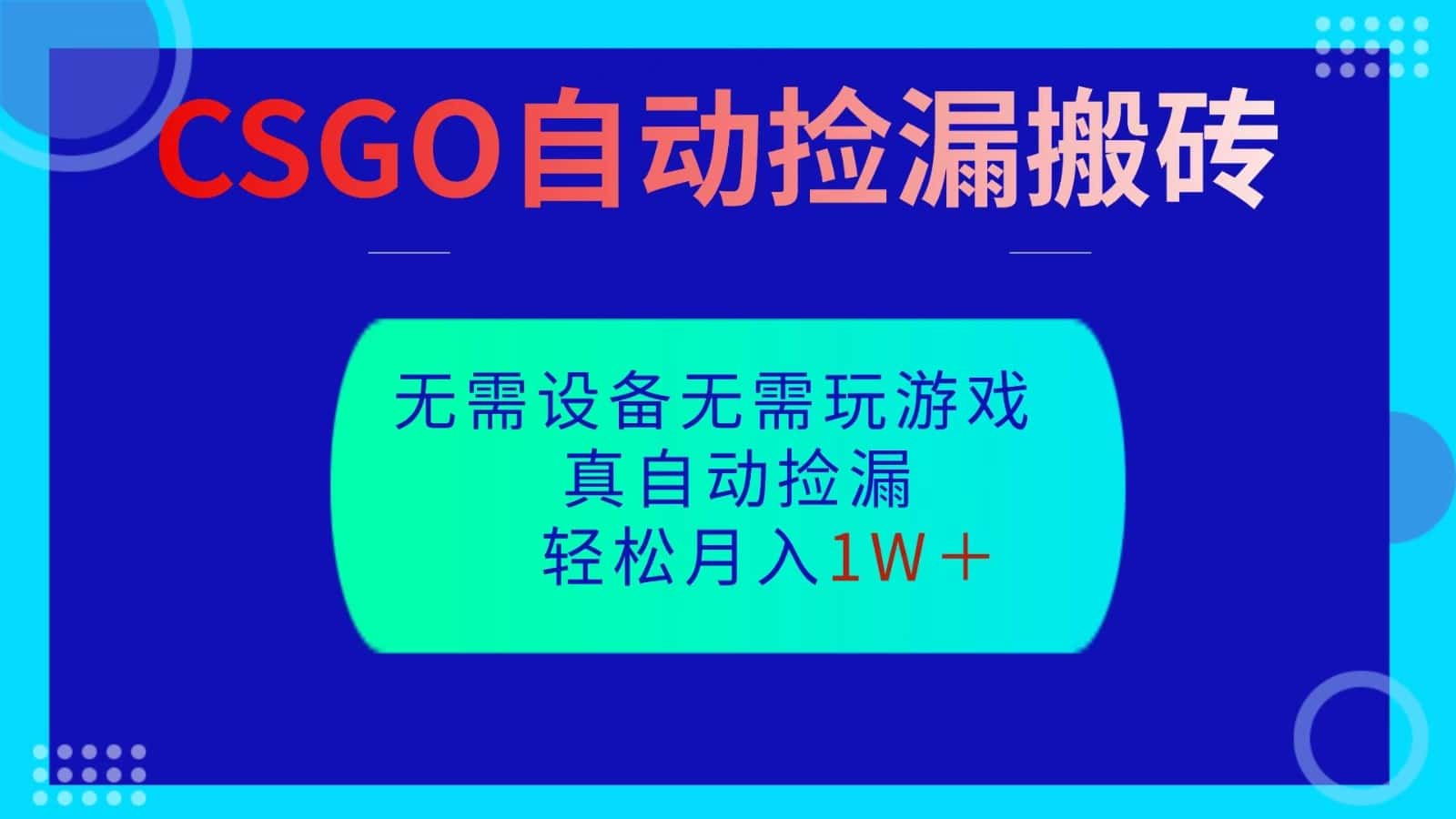 CSGO自动捡漏搬砖，当天操作当天见结果，无需了解游戏，包教包会包落地-副业吧