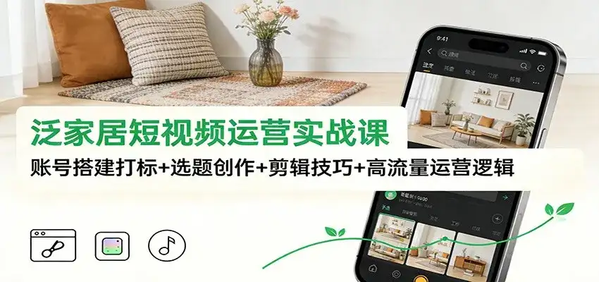 泛家居短视频运营实战课:账号搭建打标+选题创作+剪辑技巧+高流量运营逻辑-副业吧