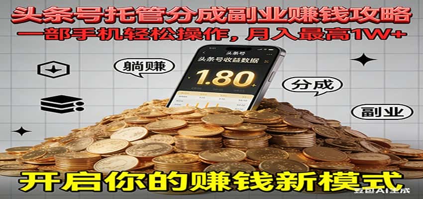 全程托管今日头条，一部手机就可以开干，最高躺赚1W+-副业吧