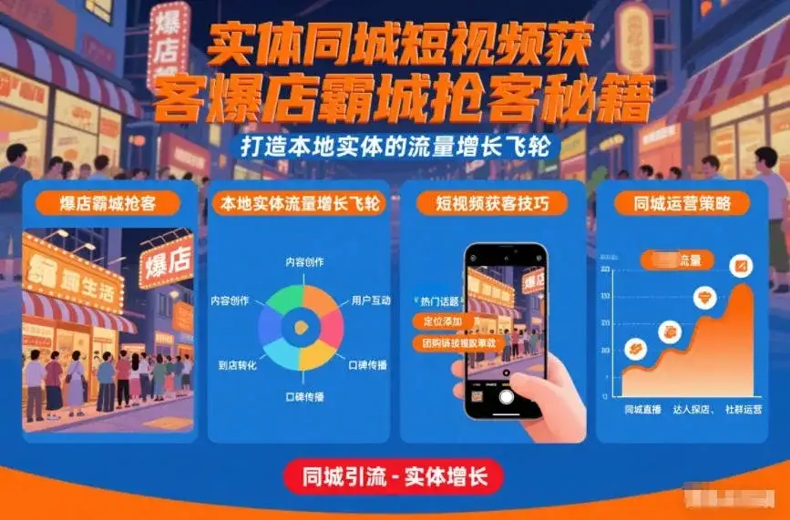 【精】实体同城短视频获客爆店霸城抢客秘籍，打造本地实体的流量增长飞轮-优优云创