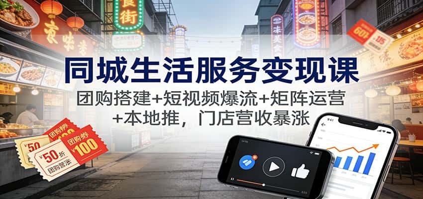 同城生活服务变现课：团购搭建+短视频爆流+矩阵运营+本地推，门店营收暴涨-副业吧