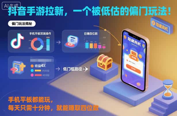 抖音手游拉新,一个被低估的偏门玩法!手机平板都能玩,每天只需十分钟,就能賺取四位数【揭秘】-优优云创