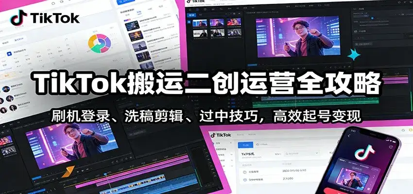 TikTok搬运二创运营全攻略：刷机登录、洗稿剪辑 、过中技巧，高效起号变现-副业吧