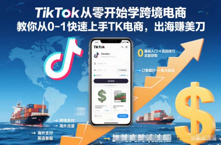 TikTok从零开始学跨境电商，教你从0-1快速上手TK电商，出海賺美刀-副业吧