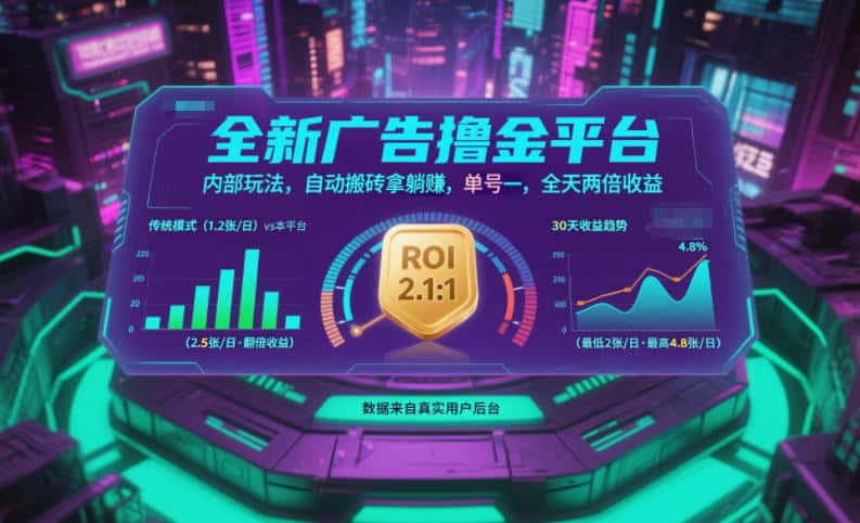 全新广告撸金平台，内部玩法，自动搬砖拿躺賺，单号一天保底2张+，全天两倍收益【揭秘】-副业吧