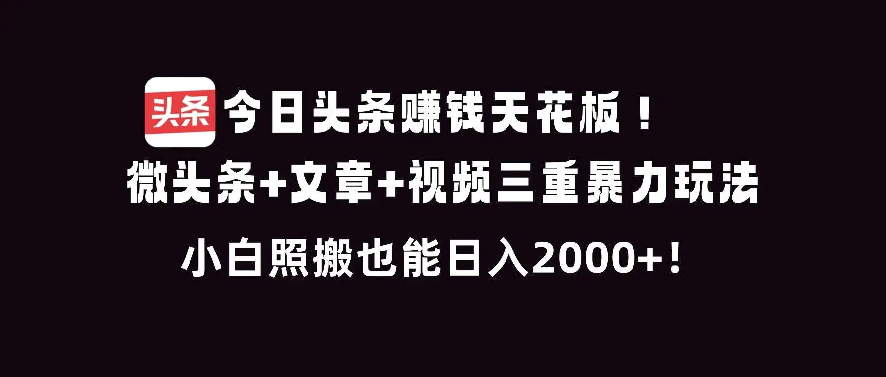 （16888期）今日头条赚钱天花板！微头条+文章+视频三重暴利玩法，小白照搬也能日人2000+-副业吧