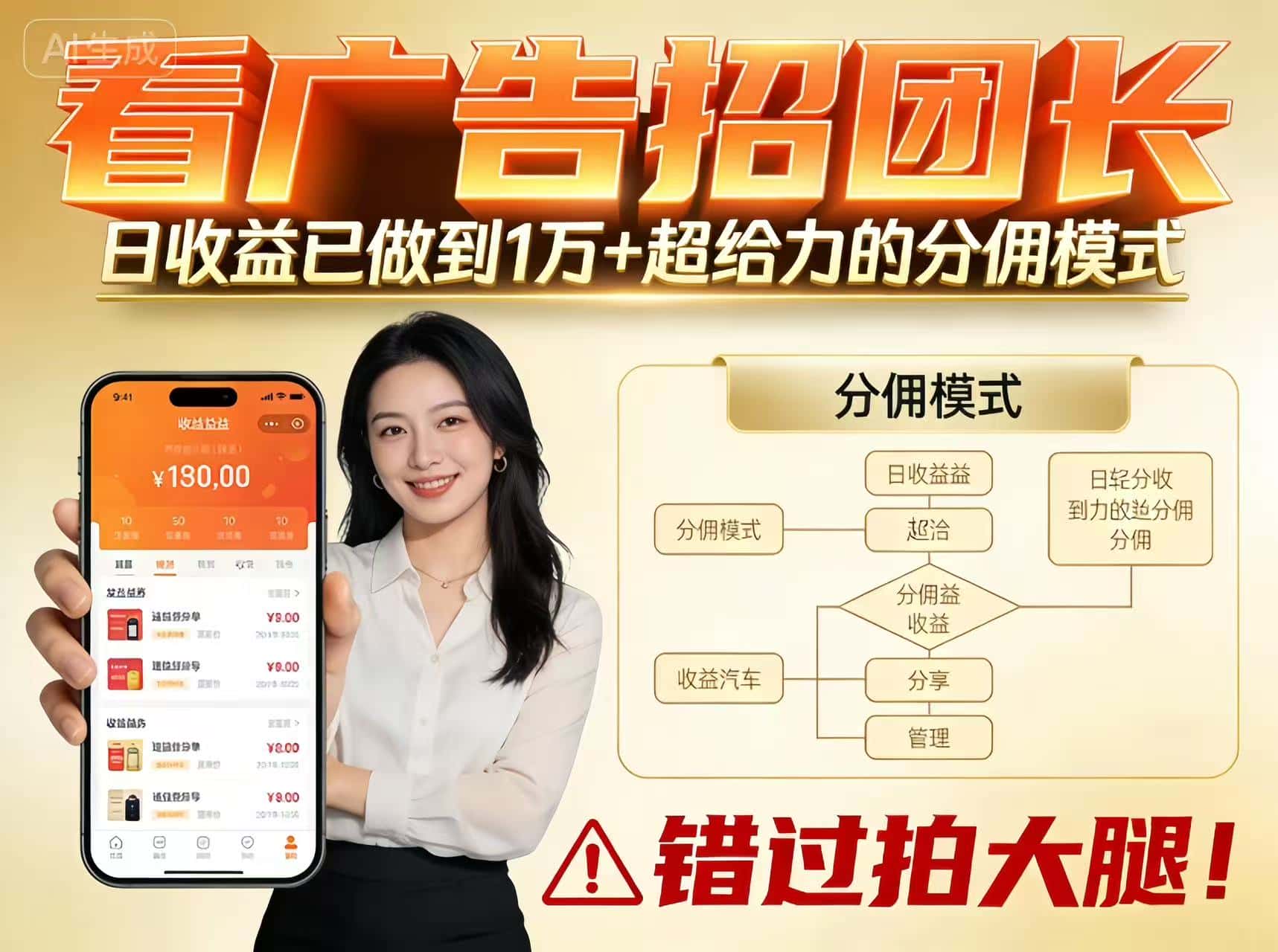 看广告招团长，团队收益已做到日入1万，分佣模式超给力，错过拍大腿-优优云创