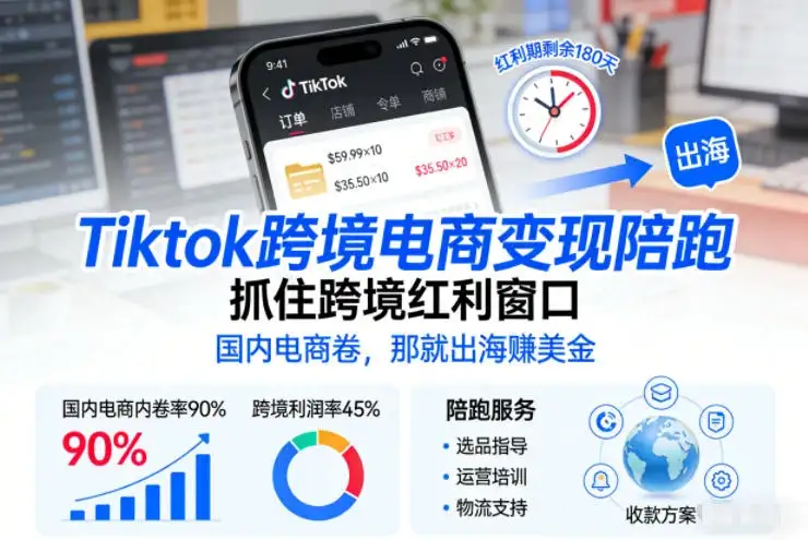 【精】Tiktok跨境电商变现陪跑,抓住跨境红利窗口,国内电商卷,那就出海賺美金-副业吧
