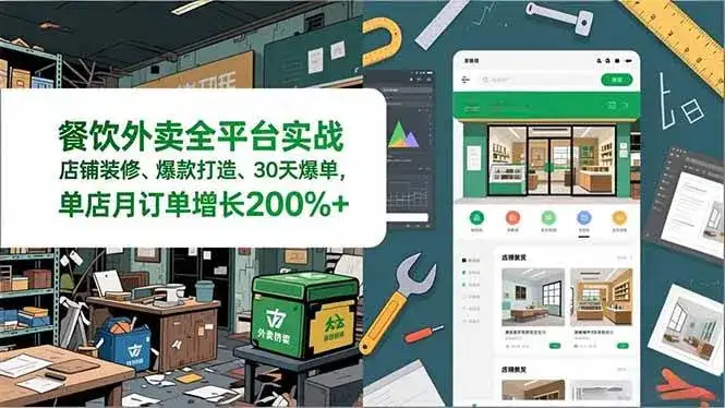 （16978期）餐饮外卖全平台实战，店铺装修、爆款打造、30天爆单，手把手教学，单店月订单增长200%+-副业吧