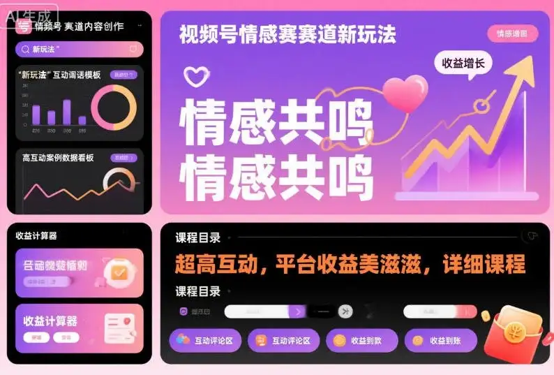 视频号情感赛道新玩法，超高互动，平台收益美滋滋，详细课程-优优云创