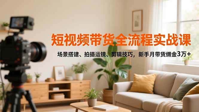 (16680期)短视频带货全流程实战课,场景搭建、拍摄运镜、剪辑技巧,新手月带货佣金3万+-副业吧