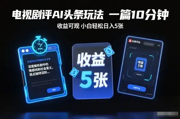 电视剧评AI头条玩法，一篇10分钟，收益可观，小白轻松日入5张+【独家】-优优云创