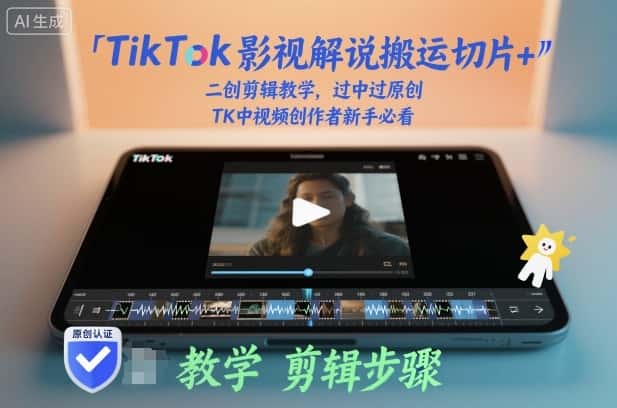 TikTok影视解说搬运切片+二创剪辑教学，过中过原创，TK中视频创作者新手必看-优优云创