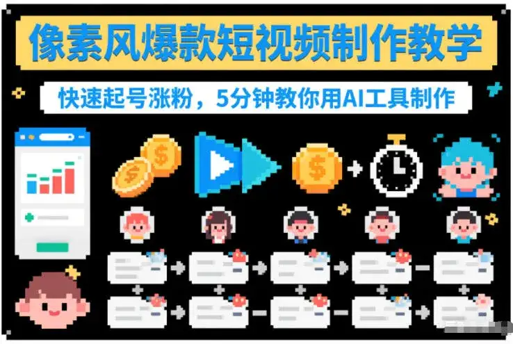 像素风爆款短视频制作教学，快速起号涨粉，5分钟教你用AI工具制作-副业吧