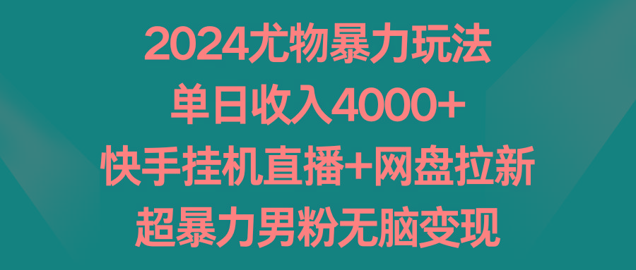 2024尤物暴力玩法 单日收入4000+快手挂机直播+网盘拉新 超暴力男粉无脑变现-云创网