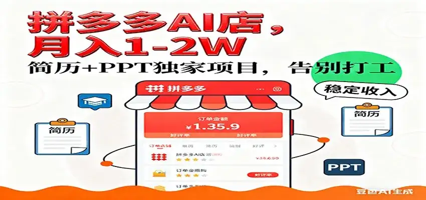 【独家】拼多多虚拟店，AI简历+PPT，单店月稳定1-2W，未来AI服务风口项目！-副业吧