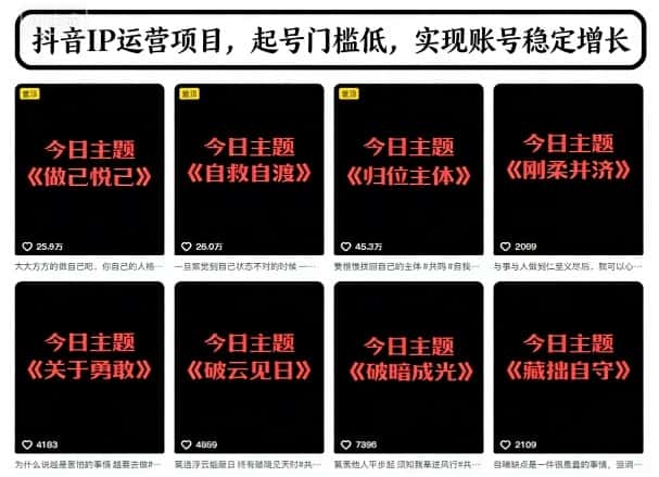 抖音IP运营项目,抖音今日主题玩法,起号门槛低,实现账号稳定增长 抖音IP运营项目,抖音今日主题玩法,起号门槛低,实现账号稳定增长