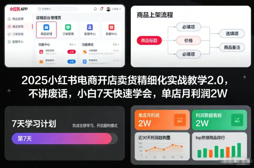 2025小红书电商开店卖货精细化实战教学2.0，不讲废话，小白7天快速学会，单店月利润2W-副业吧
