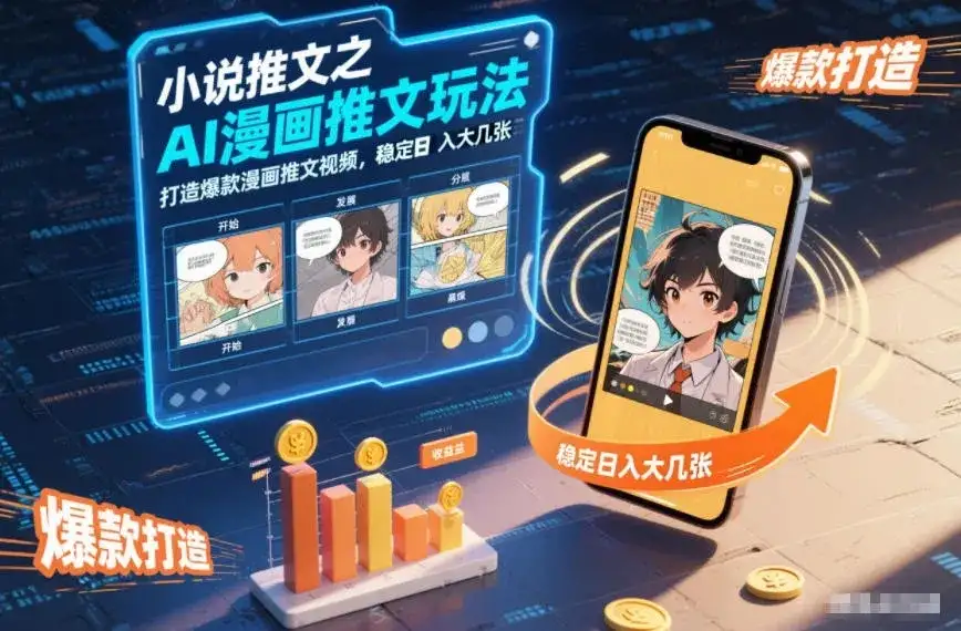 【精】小说推文之AI漫画推文玩法，打造爆款漫画推文视频，稳定日入大几张-副业吧