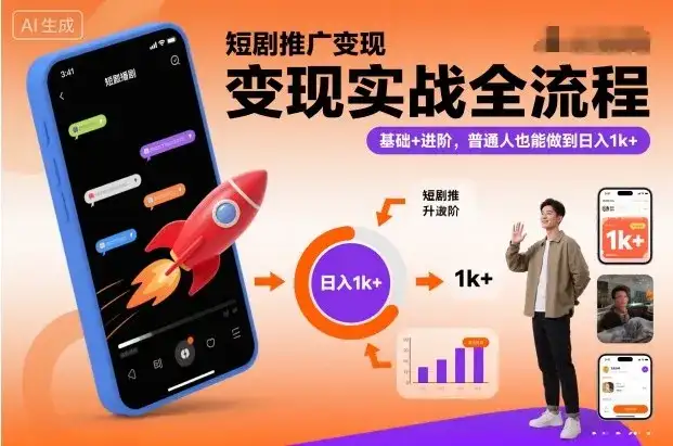 短剧推广变现实战全流程,基础+进阶,普通人也能做到日入1k+-副业吧