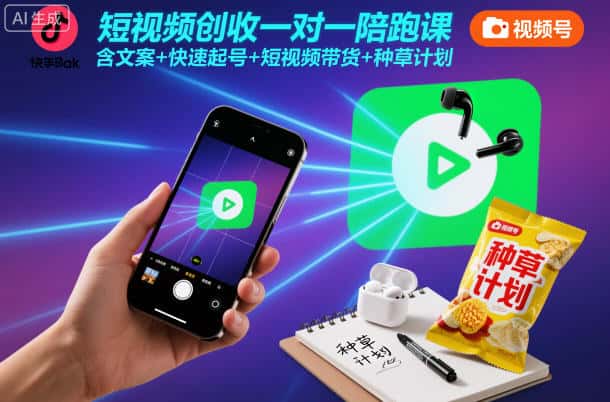 短视频创收一对一陪跑课，含文案+快速起号+短视频带货+种草计划-优优云创