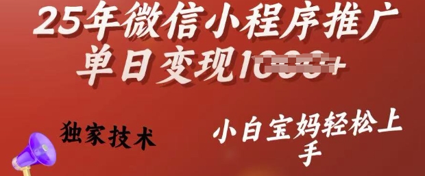 25年微信小程序推广单日变现多张，独家技术，小白宝妈轻松上手【揭秘】-云创网