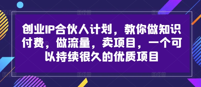 创业IP合伙人计划，教你做知识付费，做流量，卖项目，一个可以持续很久的优质项目-云创网